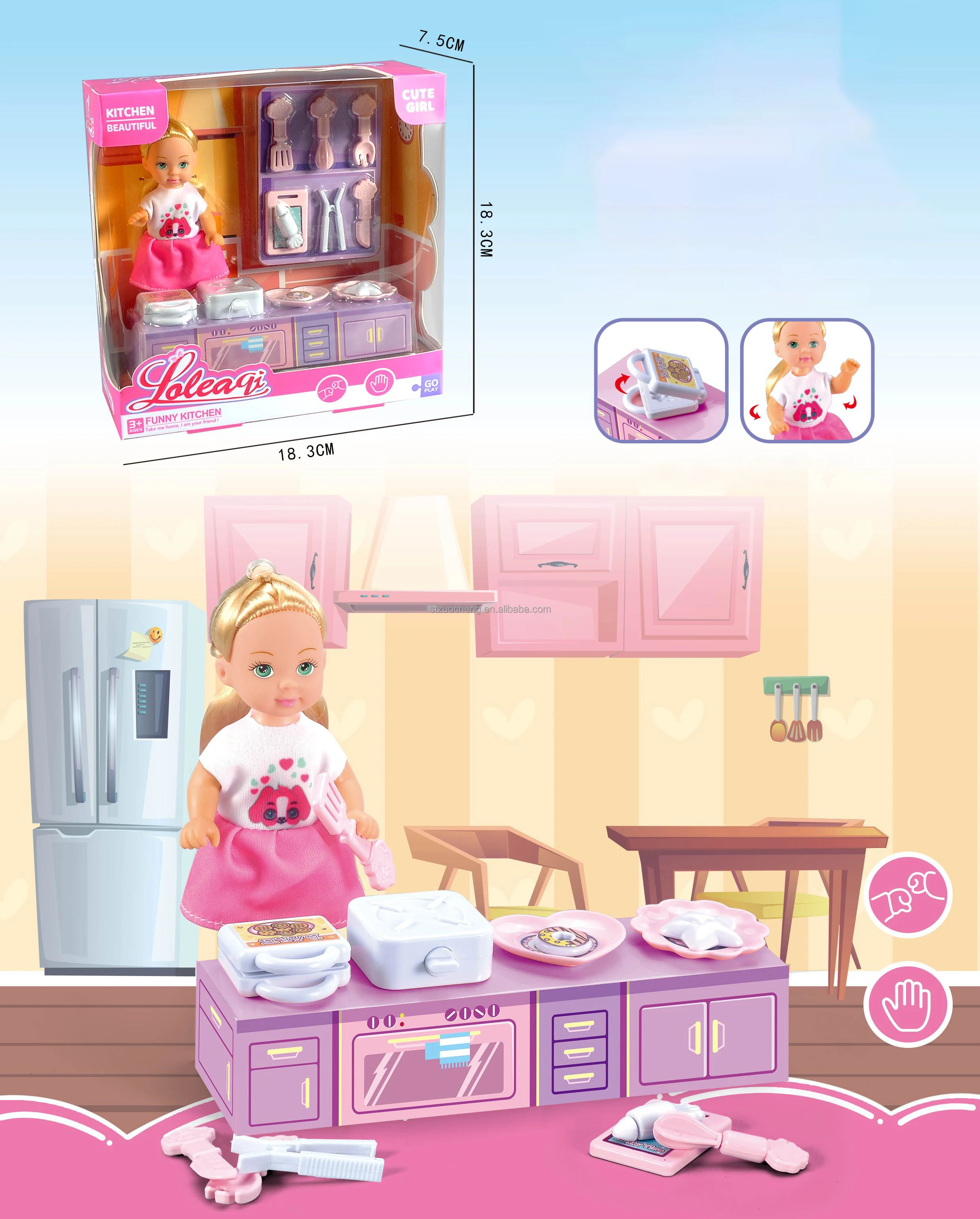 In stock 4.5 inch mini doll Set Ferris wheel Pirate Ship pet house pregnant puppy DIY Fashion Doll For Girl