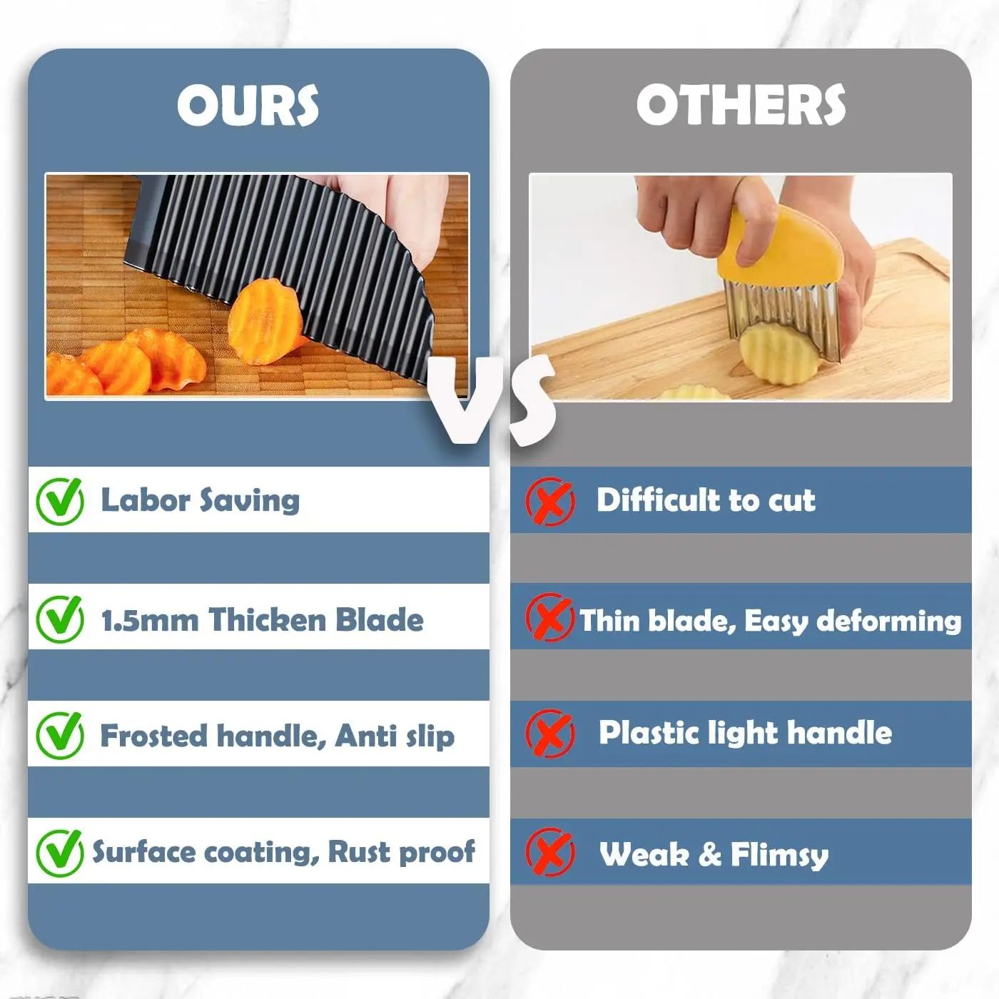 High Quality Wave Knife Stainless Steel French Fry Slicer Crinkle Cutter for Veggies Potatoes