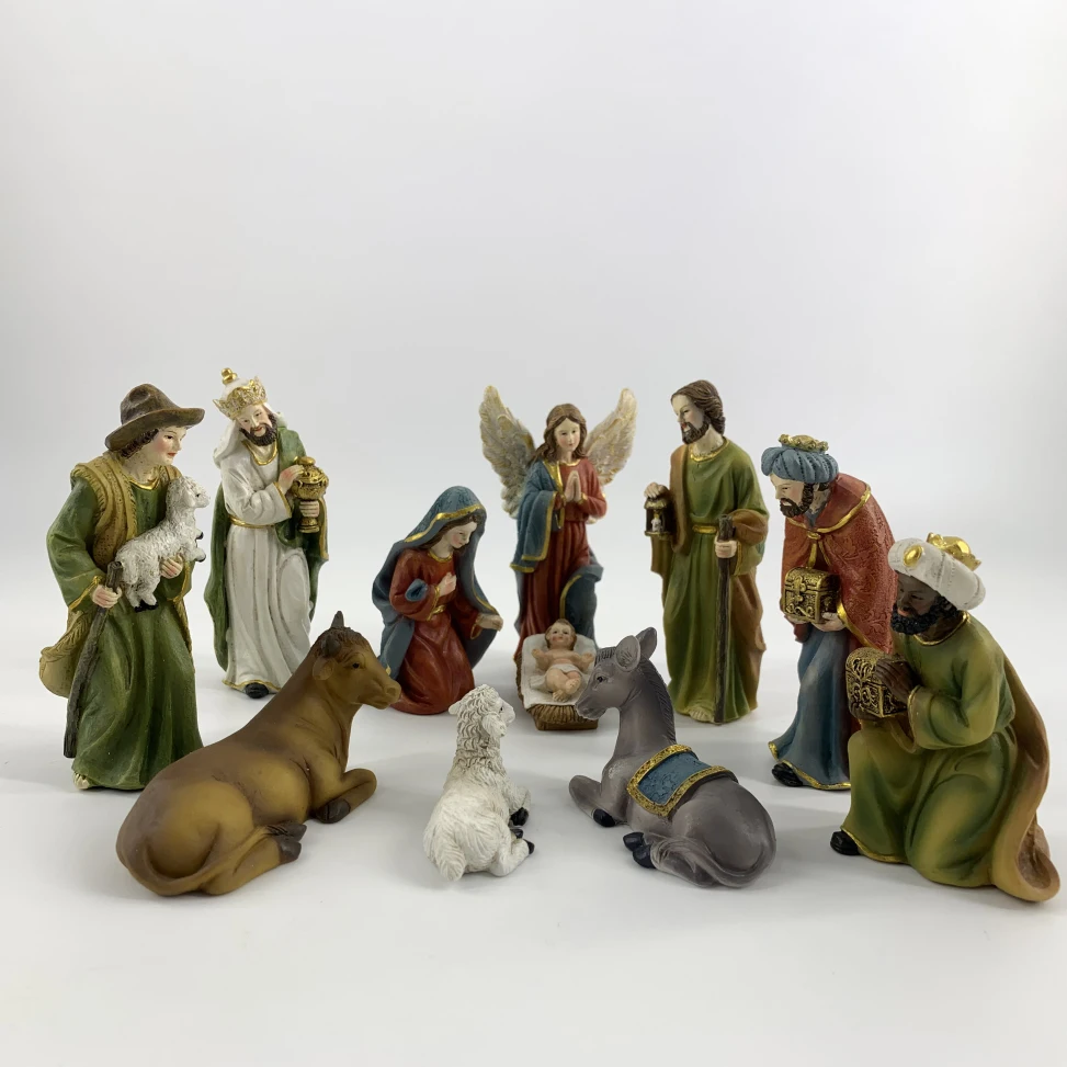 Home tabletop ornament resin catholic decoration figurine nativity set for sale