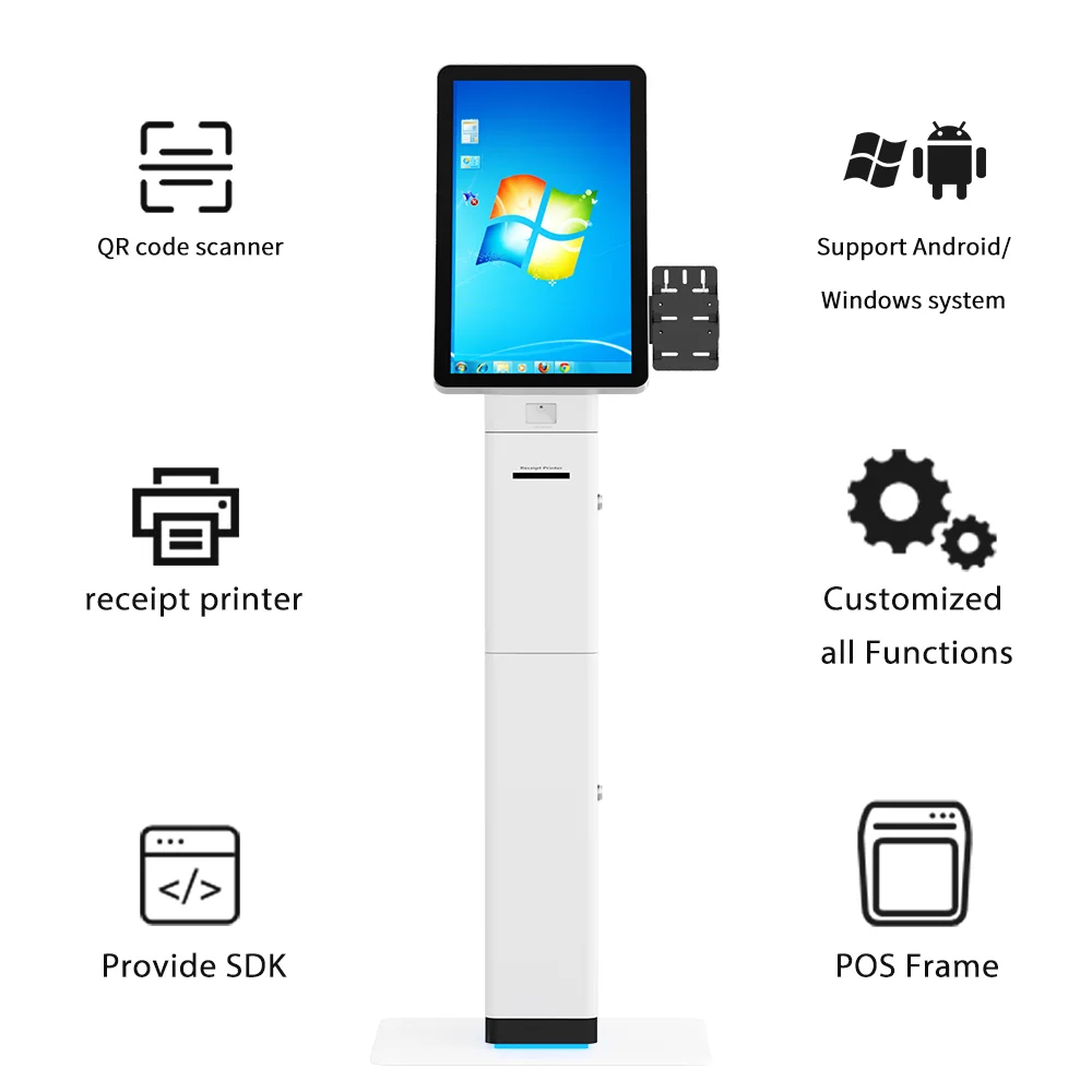 Windows/Android/Linux System Support 23.6/32' Curved Screen Led Light Control Food Order Machine Self Order Kiosk in Restaurant