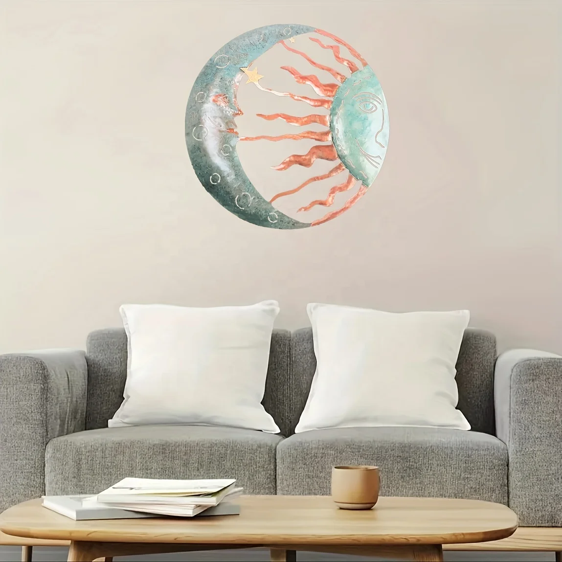 Sun and Moon Outdoor Metal Wall Art Decors 3D Stylish Garden Sculpture for Fence Porch Ornaments LANDSCAPE