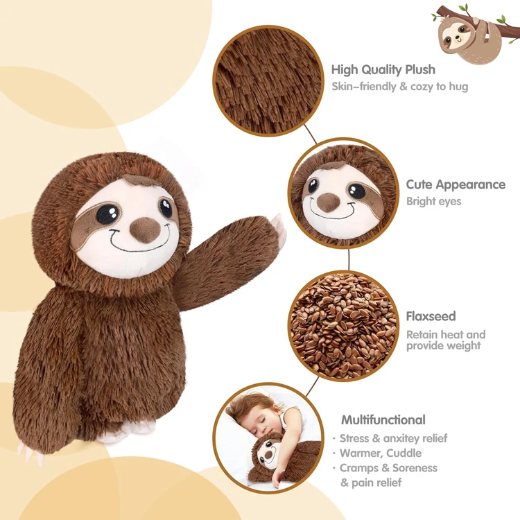 Trending Products 2024 New Arrivals Animals Sloth Plush Microwavable Stuffed Animal Heated Pad for Cramps