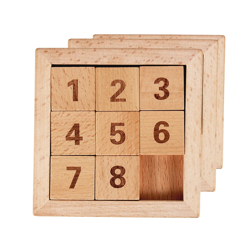 Eight Sliding Tiles IQ Game Toys 8 Puzzle Math Wooden Brain Teaser Puzzle Numbers 1-8 Number Baffling Game