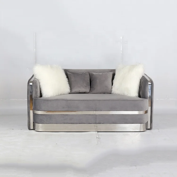 Luxury Living Room Gray Stainless Steel Sofa Designs Comes With Two Different Pillows
