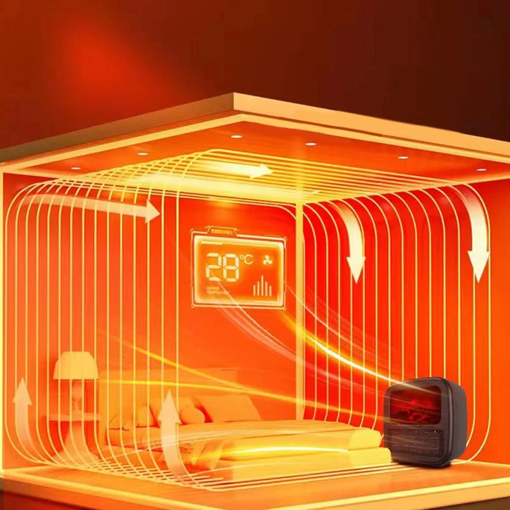 800W/1000W Quiet PTC Ceramic Portable Heater for Office Small Electric Fireplace Heater Fan Space Heater for Indoor Use