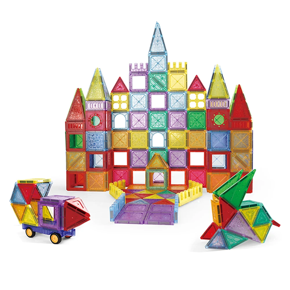 Hot selling magnetic building blocks wgeel cars magnetic tiles set 3d educational toys for Christmas