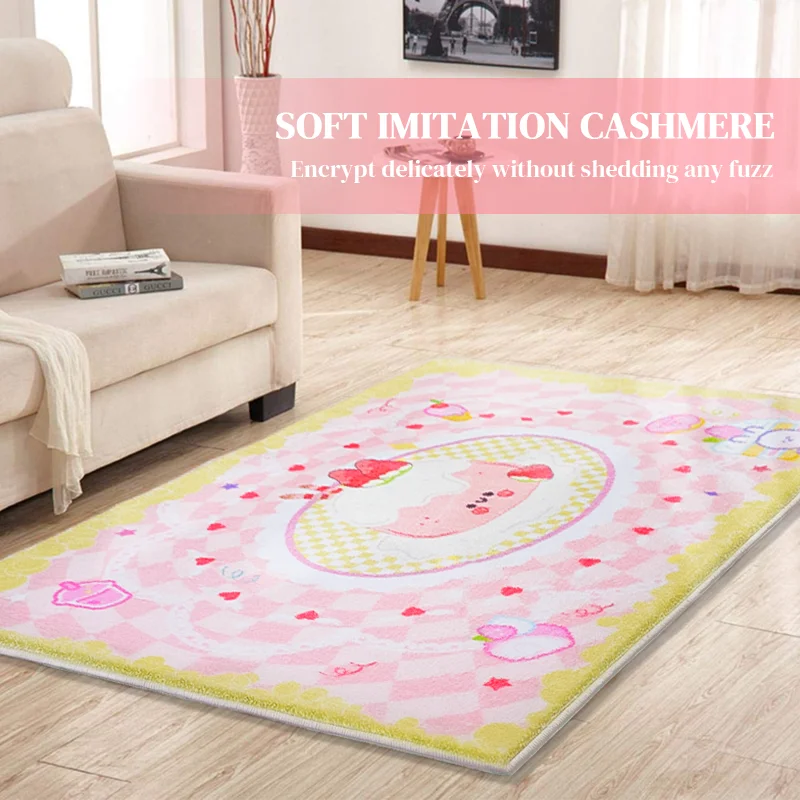 Hot Selling Cute Pink Style Washable Faux Cashmere Soft Plush Kid Bedroom Livingroom Carpet Area Rugs
