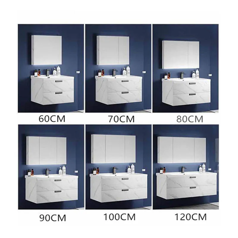 Hotel Lavatory White Marble Pattern Wall Mount Bathroom Vanity Cabinet