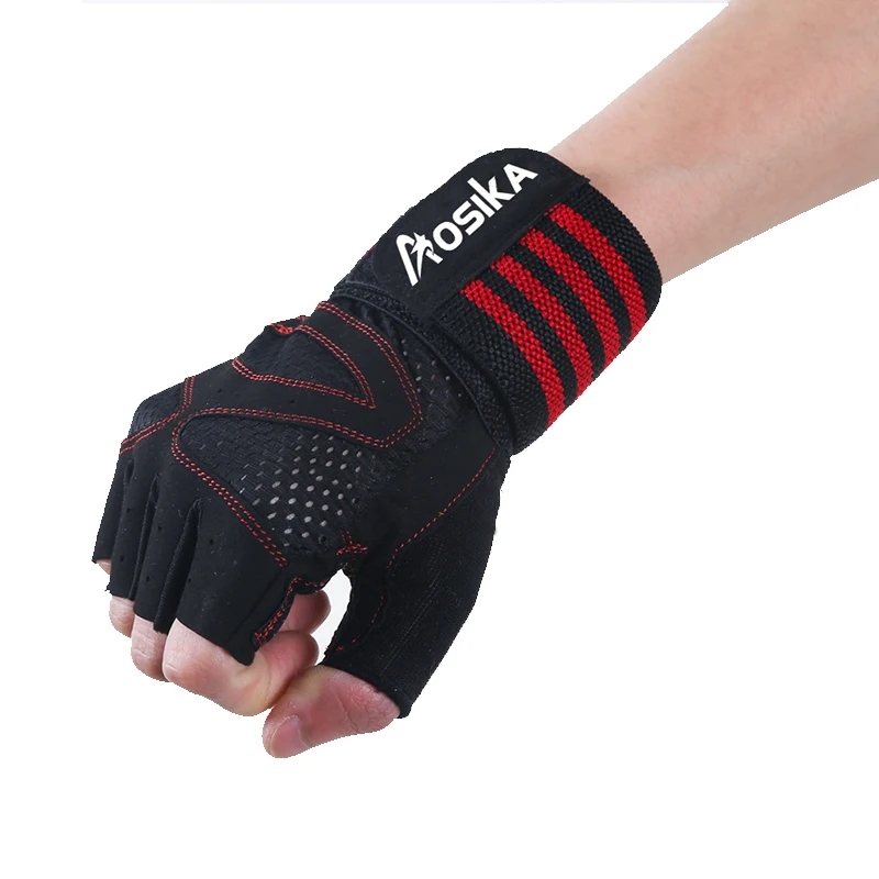 Hot Sale Sport Gloves Non Slip Gym Half Finger Nylon Hand Gloves With Sport Wristbands