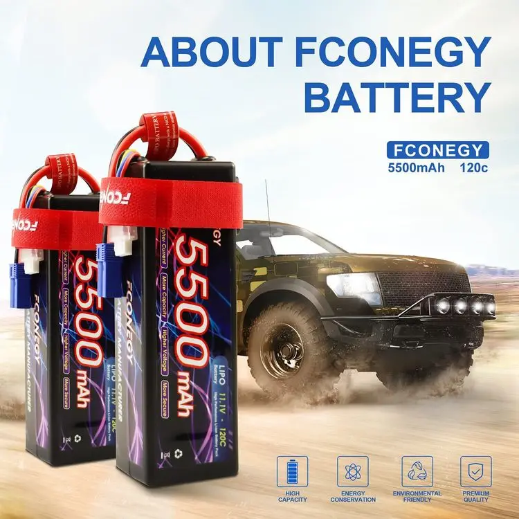 11.1V HD 3S 5500mAh 120C  RC Car Battery Lithium Ion Rechargeable with Warranty 1 Year