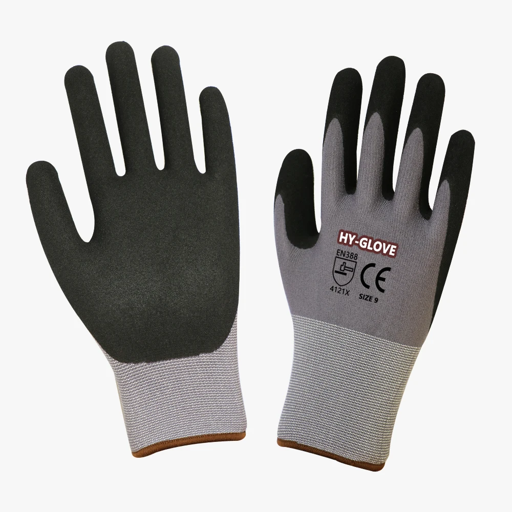 CE 15G Nylon Spandex Fabric Sandy Nitrile Gloves 15 Gauge NBR Palm Coated Safety Work Industrial Protective Gloves Construction