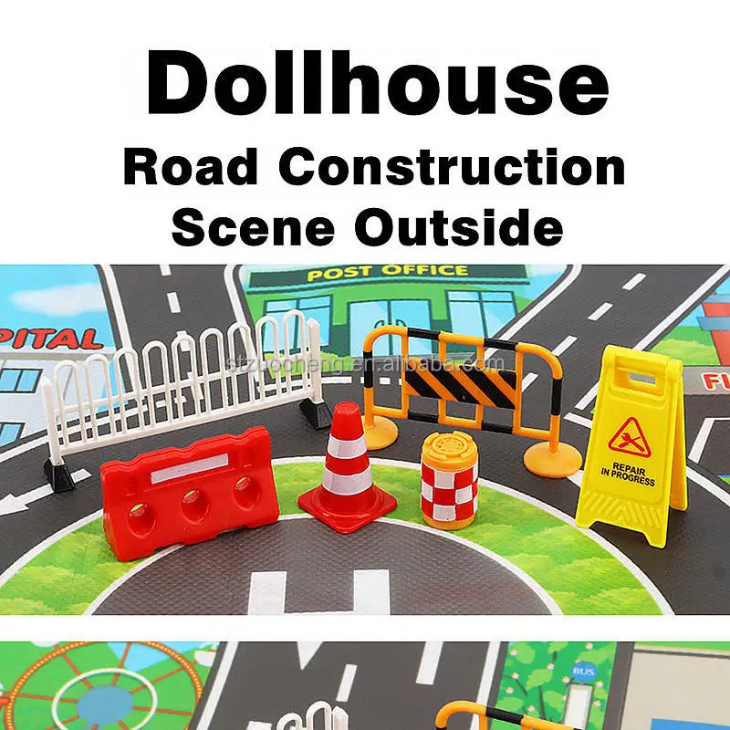 Doll house miniature toys set road construction model Traffic Cone Road Sign Warning Sign shooting props decoration accessories