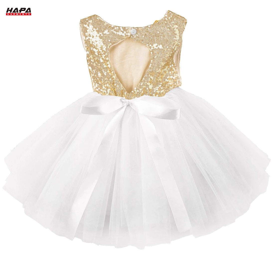 New fashion round neck sleeveless dress girls sequined mesh tutu princess girls dress for kids