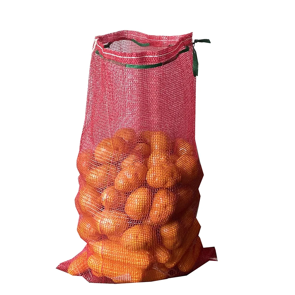 100% Polypropylene Tubular Reusable Fruit Vegetable Raschel Leno Mesh Bags For Packing Ginger Garlic Onion 10kg 25kg 50kg Sacks