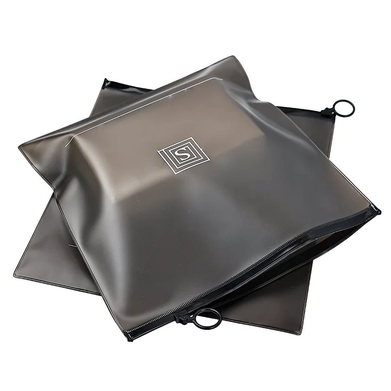 Black Transparent PVC Clothing Zipper Bag Plastic Cosmetic Makeup Zip Lock Slider Bag Customized Logo