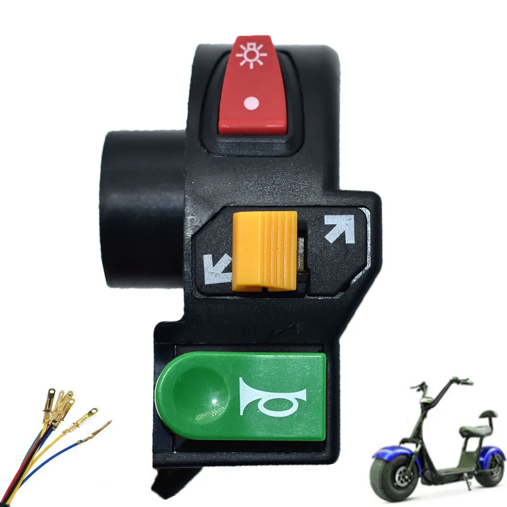 22mm 3 in1 Motorcycle Switch Electric Bike Scooter ATV Quad Light Turn Signal Horn ON/OFF Button for for Citycoco Modified