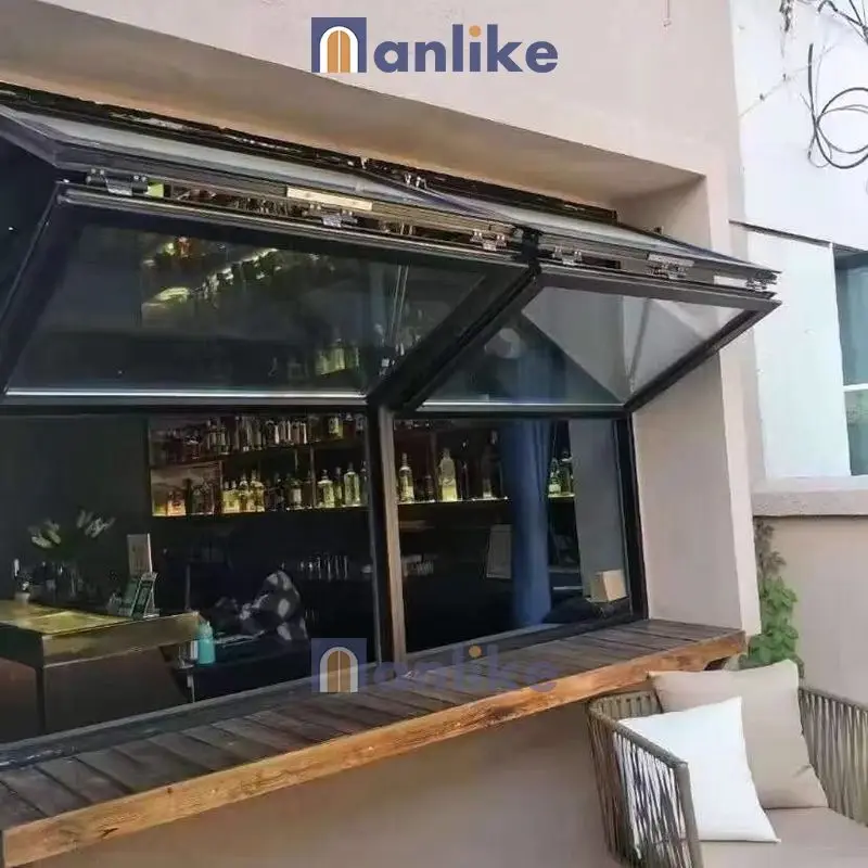 Anlike Aluminum Tempered Glass Panel Bi-Fold Smart System Black Electric Up And Down Vertical Folding Windows