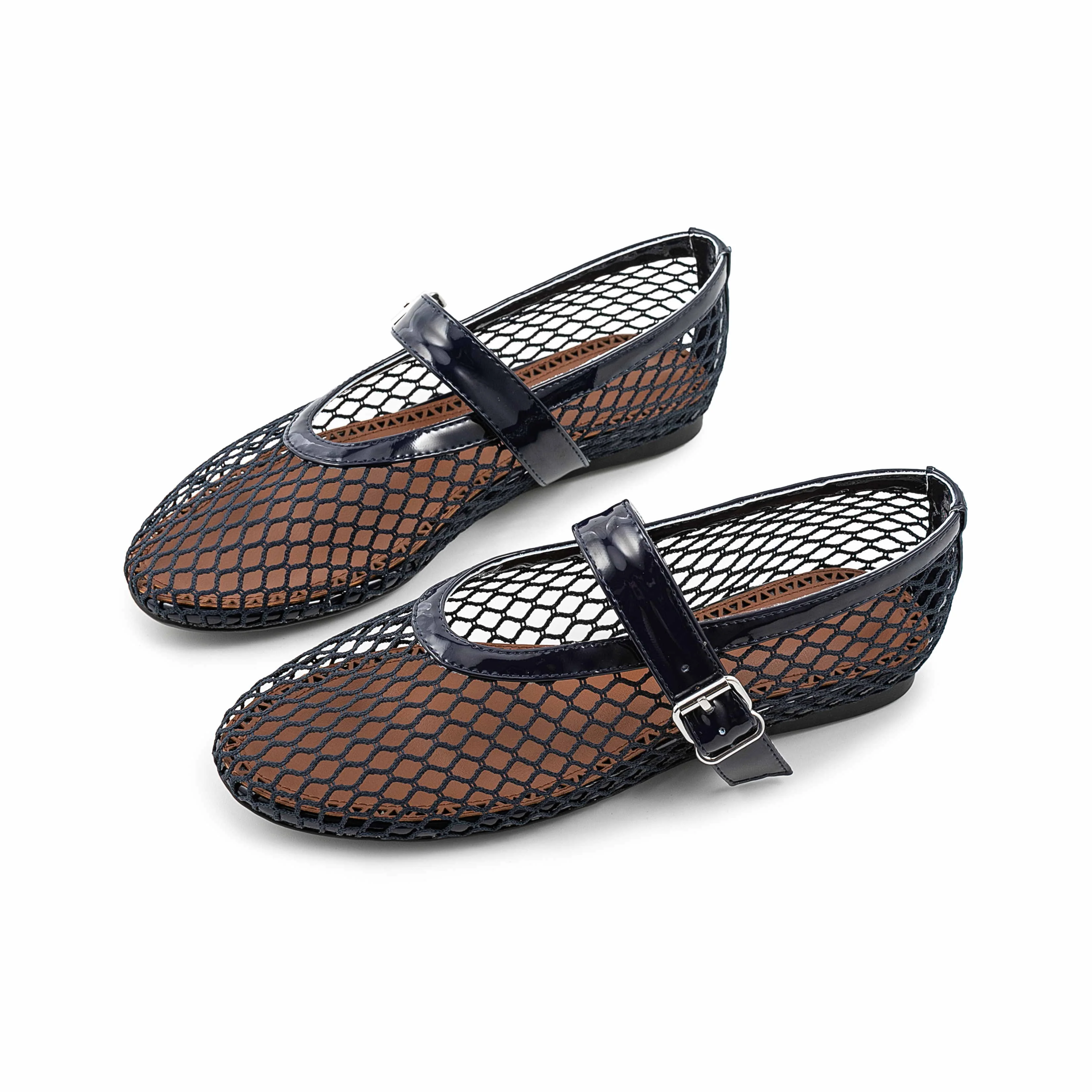 2024 New Trendy  Comfortable Round Toe Women Casual Flats Summer Mesh Buckle Strap Ladies Mary Jane Shoes
