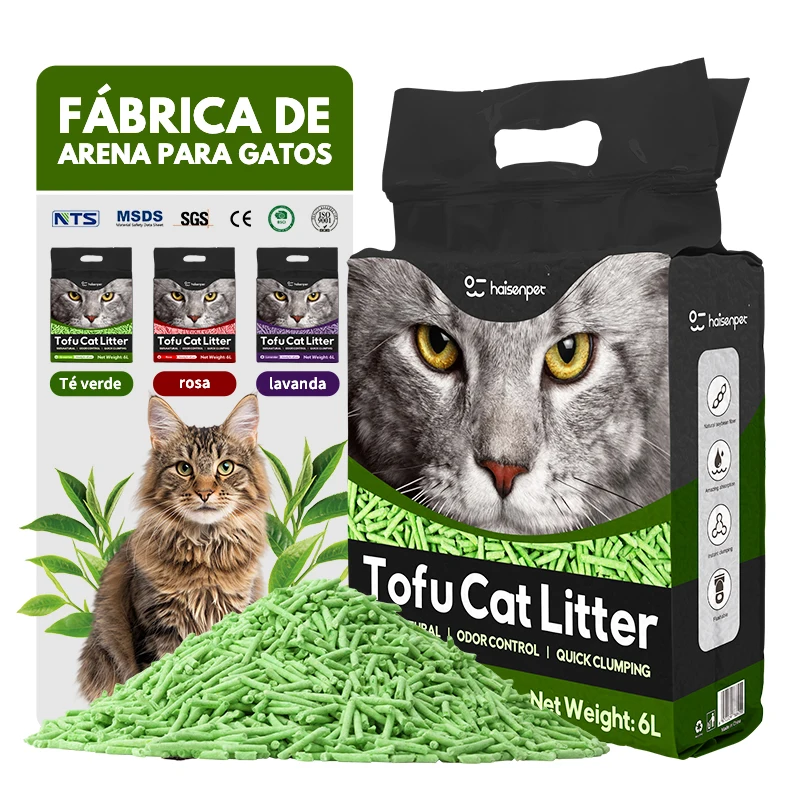 OEM ODM  High Quality Biodegradable arena para-gatos Green Tea Flavor DeoDorized Tofu Cat Litter