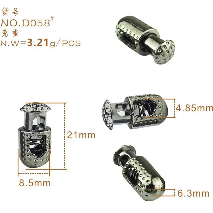 Wholesale Fashion Design Custom Leather Draw Cord Stopper Spring Buckle Toggle End Rope Stopper