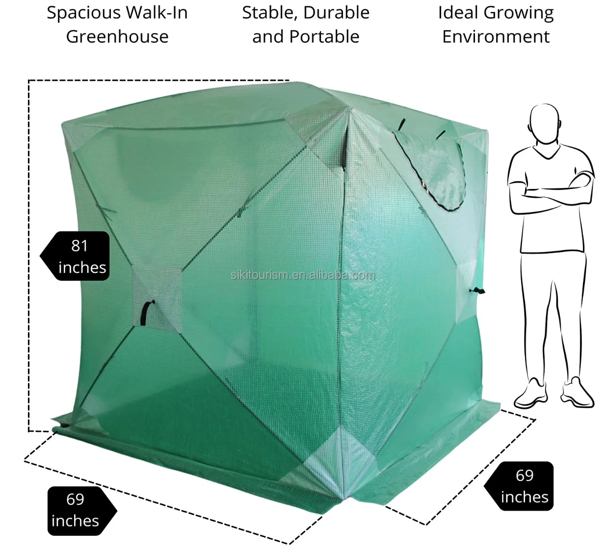 Portable Walk-in Greenhouse Instant Pop-up Fast Setup Indoor Outdoor Plant Gardening Green House Canopy, Fro 69 x 69 x 81 Inches