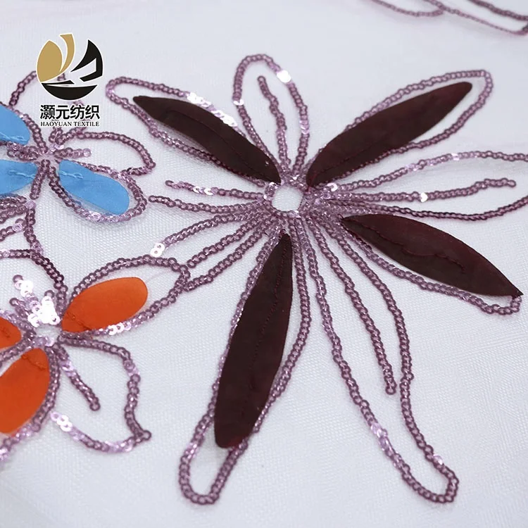 Wholesale fast delivery flower tulle mesh children dress sequins fabrics textiles embroidery