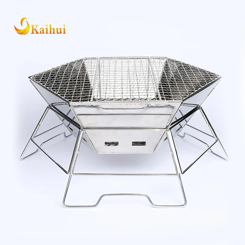 Hexagon Folding Camping Barbecue Grill Brazier Firepit