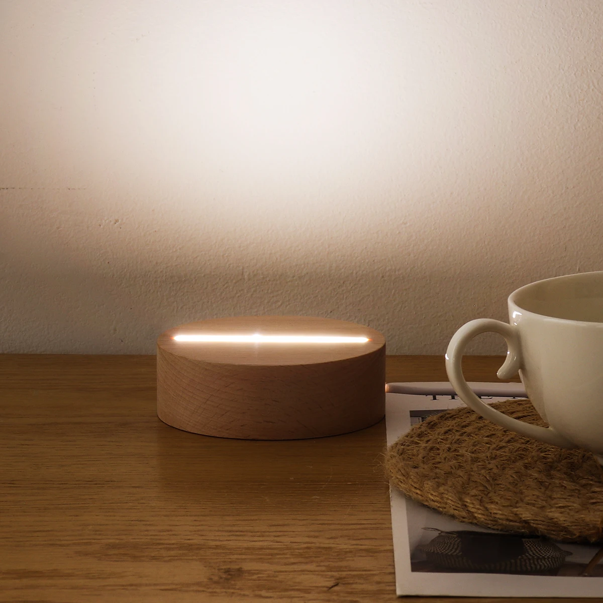 USB cable switch 3D Illusion round wooden Led modern night light base