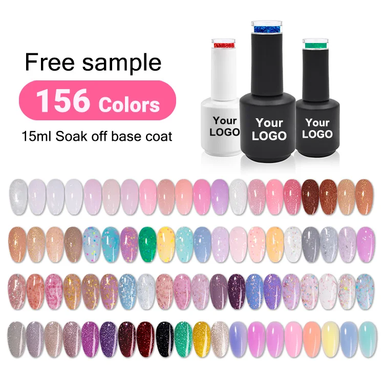 Jelly Foil Rubber Base Gel Polish Bulk Private Label Self-leveling Glitter Rubber Base Coat for Nails