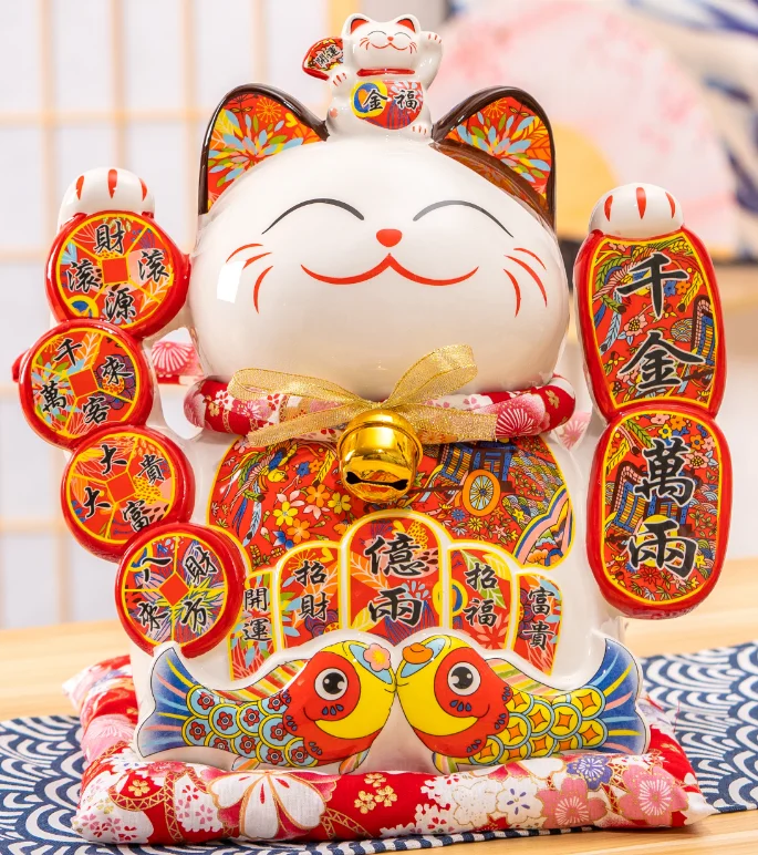 Chinese new year Fortune Cat coin box 14 inches lucky cat piggy bank Maneki-neko Decoration