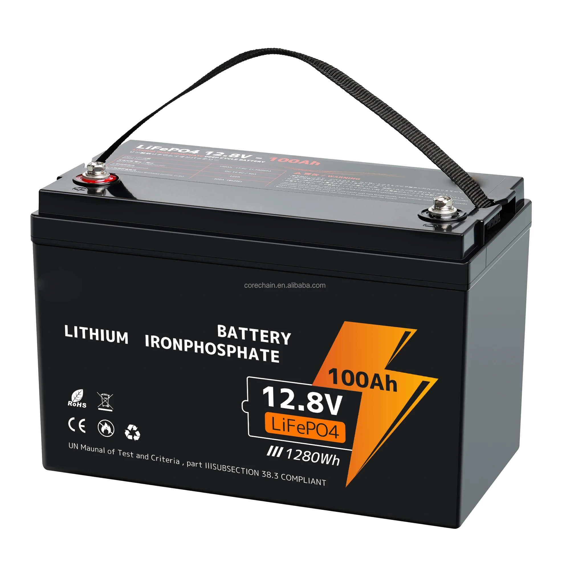 Rechargeable 12V 100Ah LiFePO4 Battery 1258kwh Capacity Lithium Battery Built-in 100A BMS For RV/ Marine /Home Energy Storage