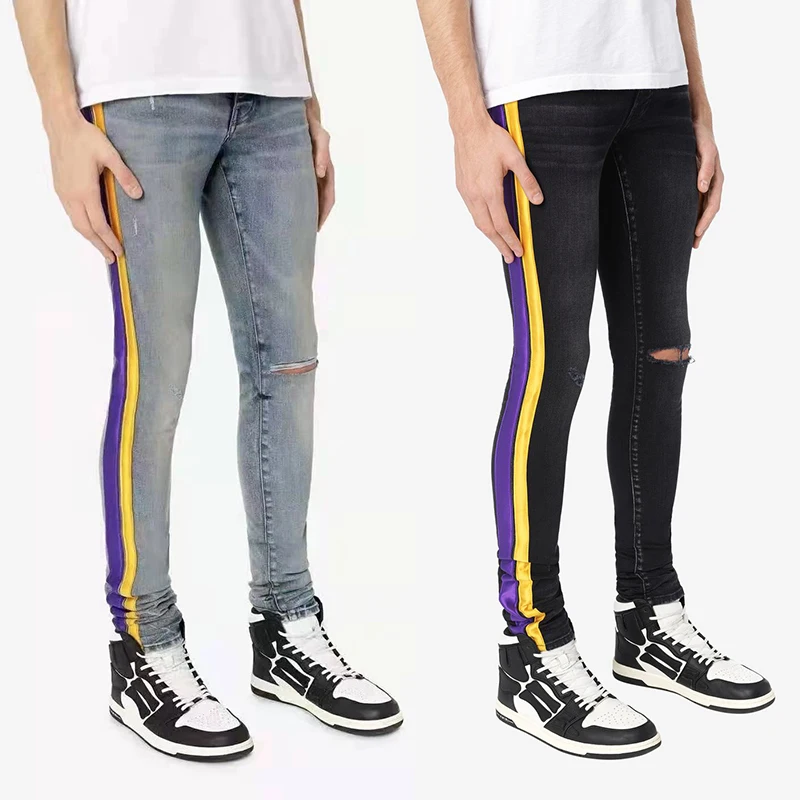 New Design Factory Popular Custom Wholesale Side Stripe Denim Jeans Men