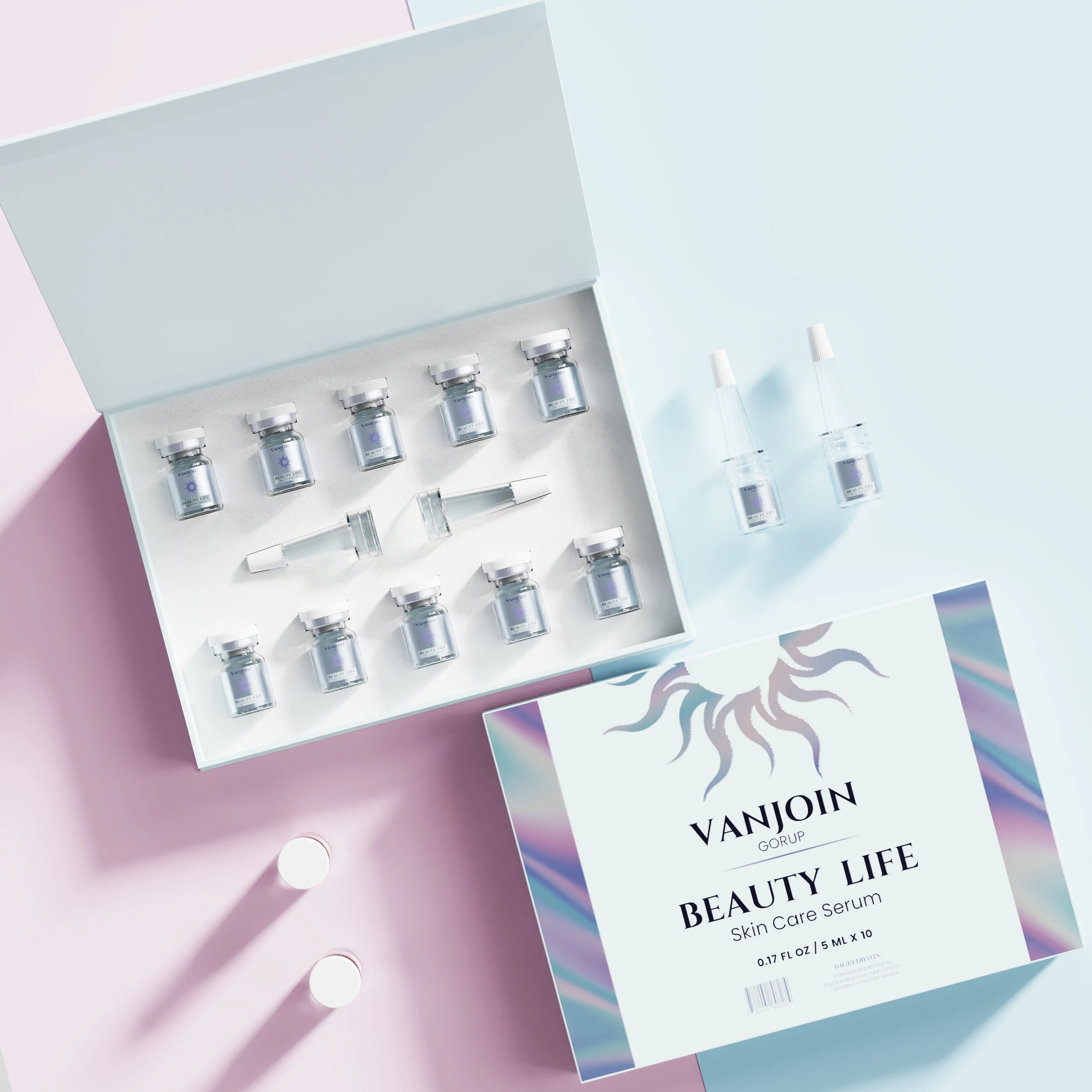 custom 10-pack 5ml empty glass vials high quality luxury 0.17oz skin care serum set with customized gift box packaging