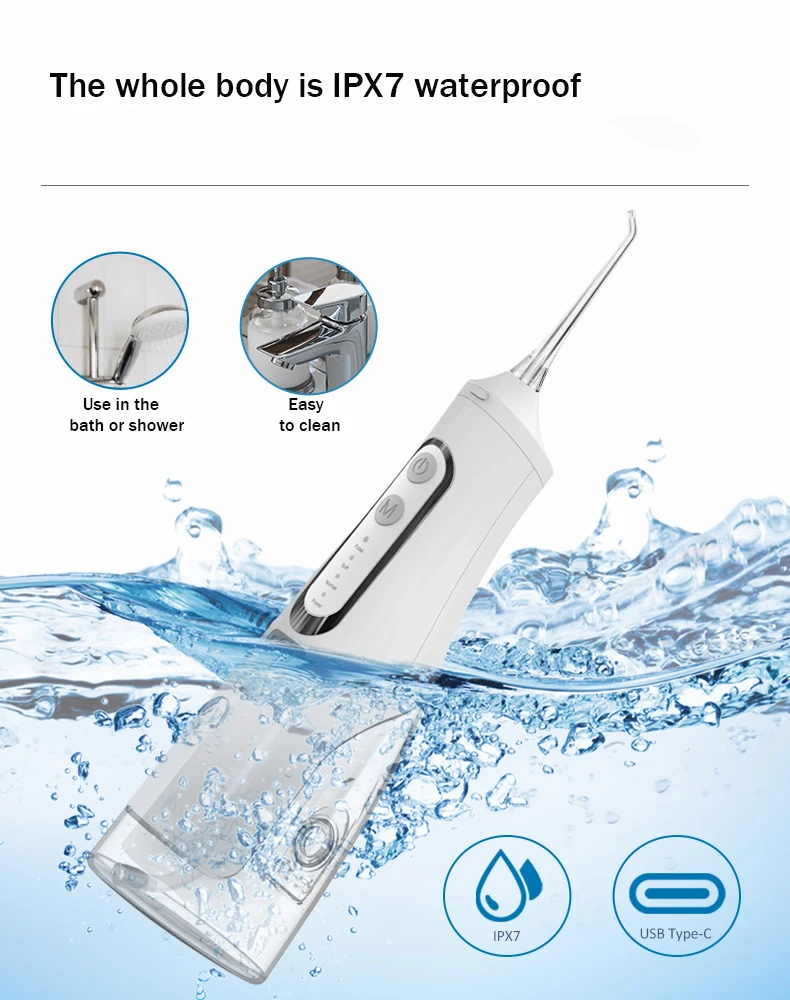 Electric Portable Dental USB Oral Irrigator Pick Waterfloss Teeth Dental Water Flosser Teeth Cleaning Nose Cleaner IPX7 300ml 3