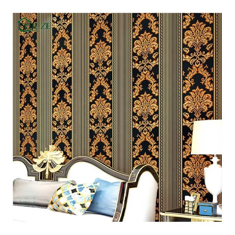 Home Bedroom 3D Wall Household Light Blue Damask Pattern Non Woven Room Wallpaper Suede Living Room Decorative Wall Paper