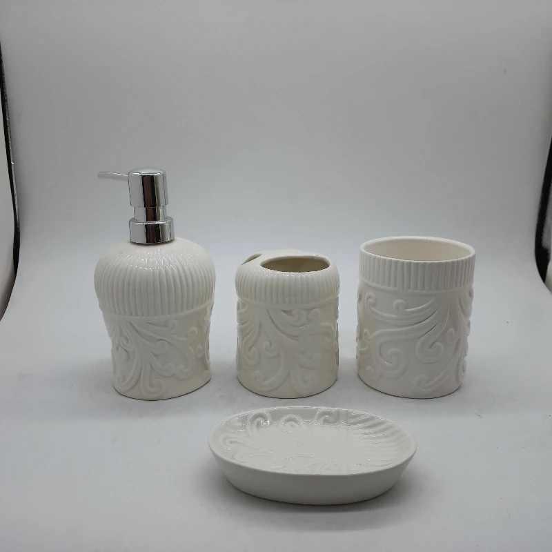 New designer Porcelain bathroom accessories set 5 piece bath decor ensemble marble ceramic bathroom set wholesale