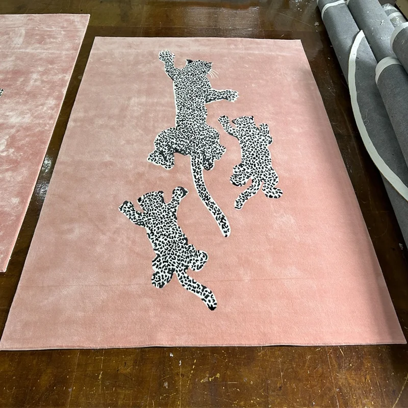 high quality handmade wool silk leopard pink carpets and rugs 10mm thickness area rug