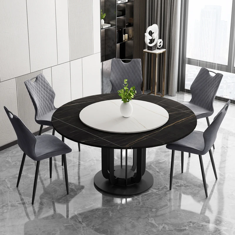 
Nordic luxury restaurant furniture dinning room white black round marble top dining table 