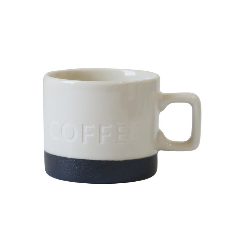 bulk cheap white and black cafe restaurant used drinking cup custom logo stoneware coffee mug with handle