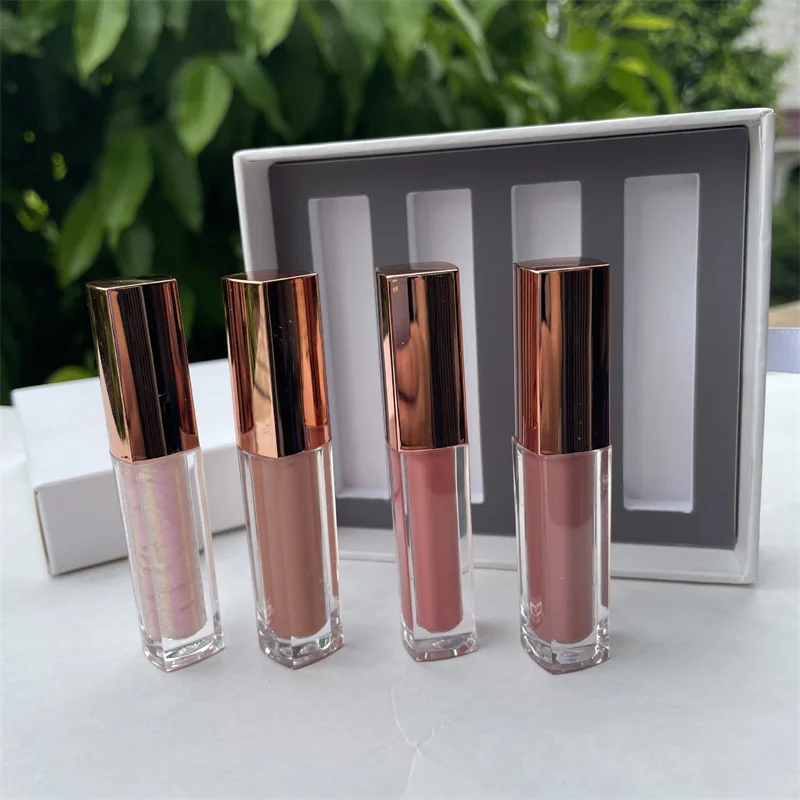 Makeup Set mini set 4 pcs Cosmetics Custom Waterproof Velvet RED glitter gloss Nude Matte liquid Lipstick Christmas gift