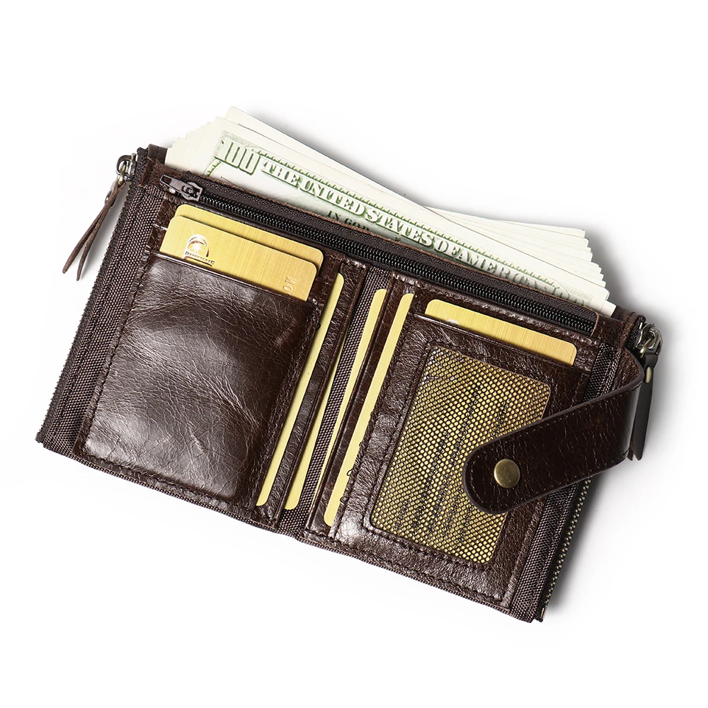 Customized Genuine Leather Men RFID Zipper & Hasp Short Wallets Leather Wallet For Men