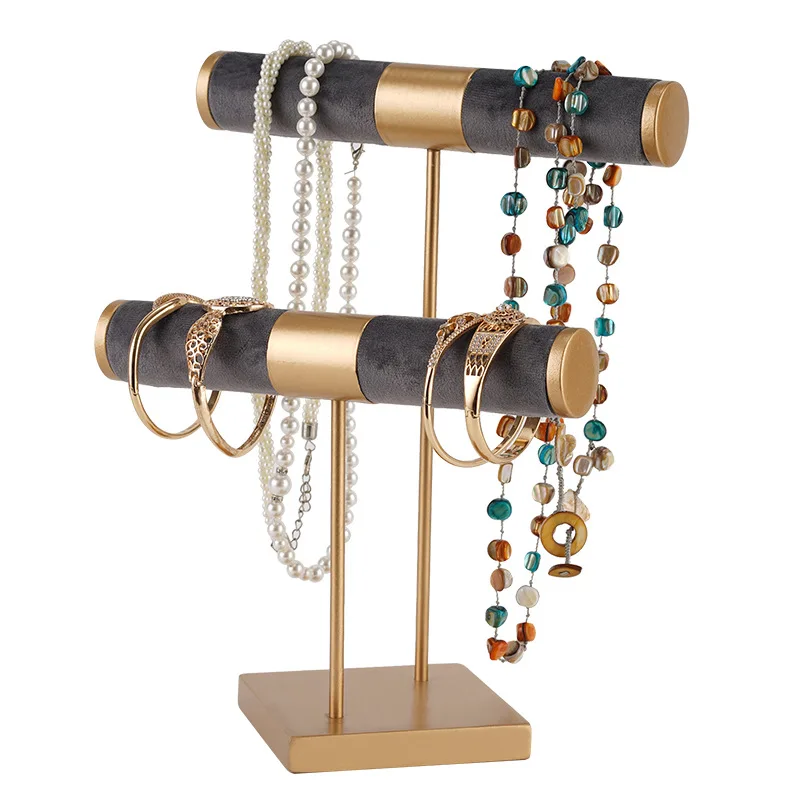 Jewelry Organizer Stand 3-in-1 Jewelry Holder for Necklaces Bracelet Earrings & Ring Jewelry Tree Jewelry Tower Metal & Wood-Go
