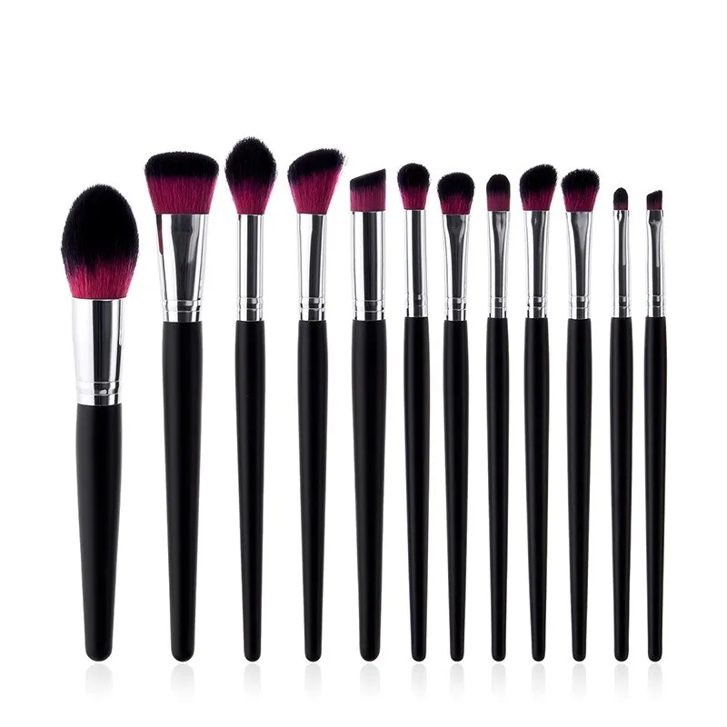 12pcs Private label Black Handle Silver Ferrule cosmetic Synthetic Makeup brushes set