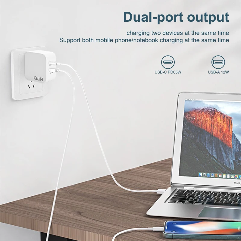 Быстрое зарядное устройство pd 65 Вт высокоскоростное двойное зарядное