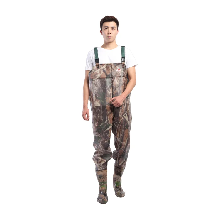Waterproof Hunting Wader PVC Knitted Fabric Camouflage Chest Fishing Waders With Boots
