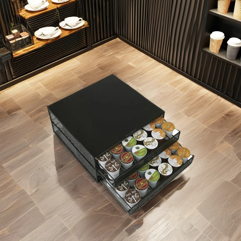 72 Pods K Cup Coffee Capsule Drawer Organizer 2 Tiers Iron Storage Drawers Metal Mesh Holder for Tools
