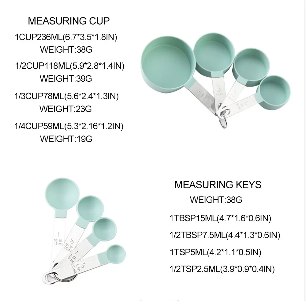 
Wholesale kitchen tool plastic cup and spoonc coffee measuring spoon bakes stainless steel 8pcs measuring cups and spoons 