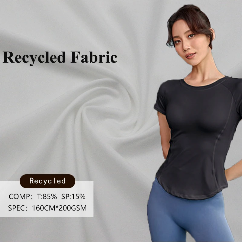 Eco Friendly T Shirt 85% RPET  Polyester 15% Spandex Fabric Stretchy Repreve Recycle Weft Knitting Interlock Jersey Fabric