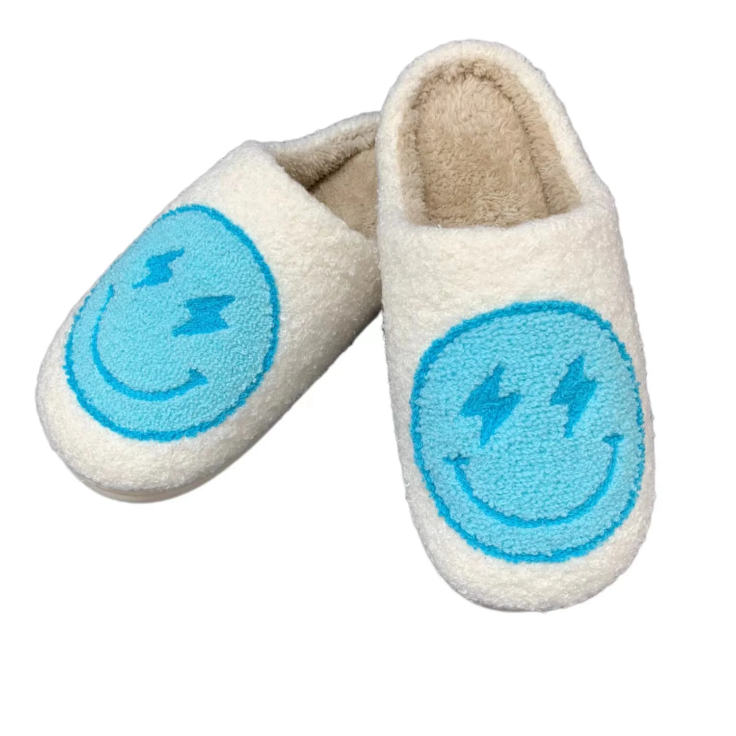 CIXI AIDA Wholesale new color  Retro smiley face bolt lightning pink warm furry home house cute bedroom SLIPPERS