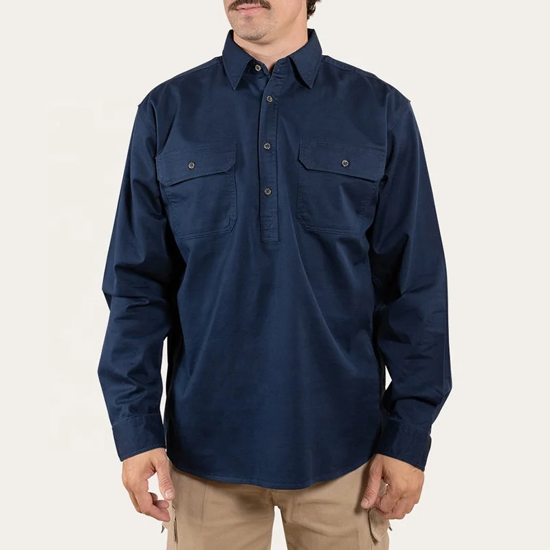 Solid color workwear long sleeve custom logo heavy duty 100% cotton farmer work shirt mens country shirt